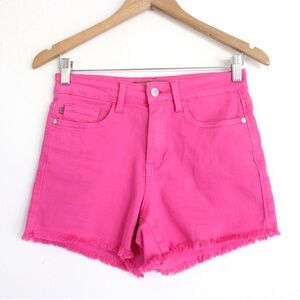 Judy Blue Mid Rise Garment Dyed Fray Hem Shorts